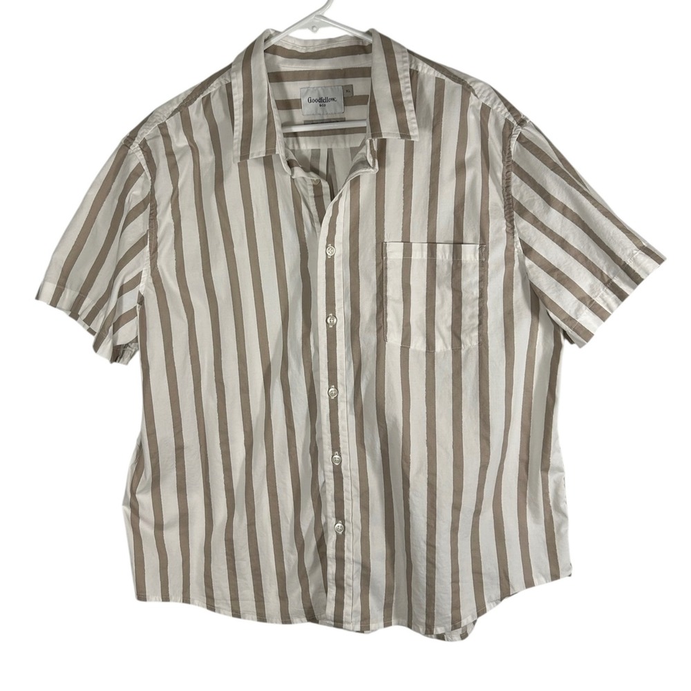 Goodfellow & Co Mens XL Tan White Striped Short Sleeve Button Down Shirt